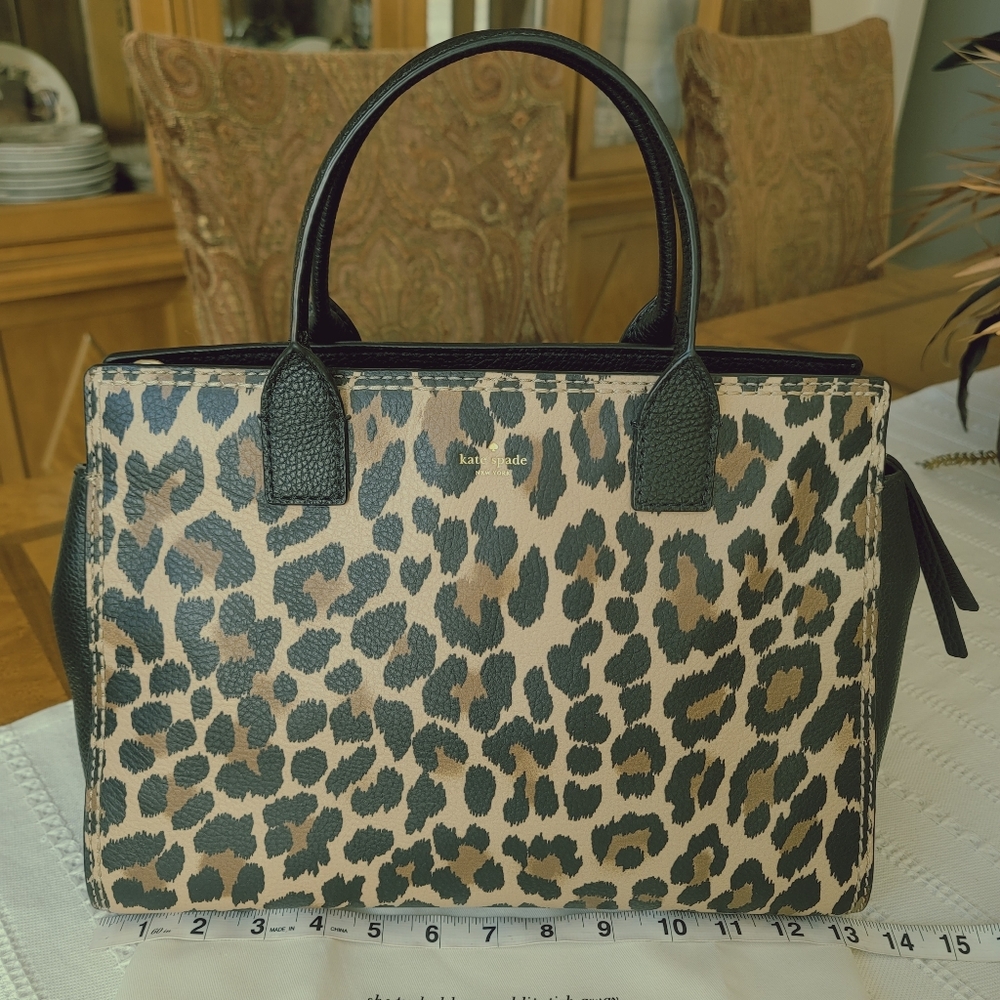 Kate Spade Black Brown Tan Leopard Leather Satchel